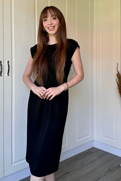 Dilay Gökoğlu Butik Black Midi Modal Dress with Tie-Up Front