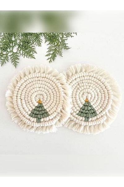 meribell Set of 2 Macrame Cups and Candle Coasters