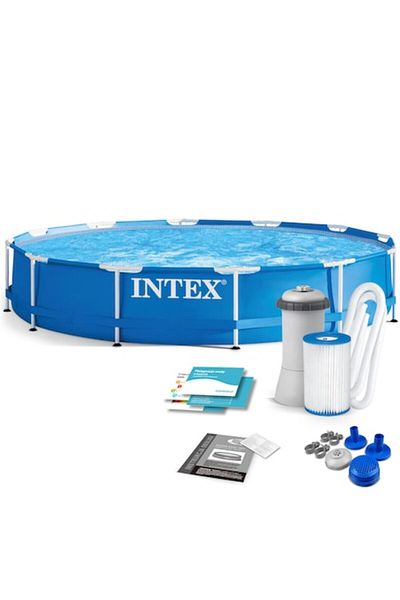 Intex Piscina Intex, cu accesorii, material durabil, usor de montat, forma rotund, 366 cm, albastru