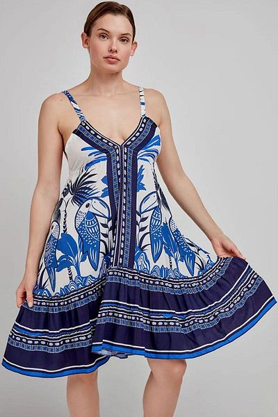 Conte Short Beach Dress with Toucan Print, 100% Viscose, Gisela 2/40031