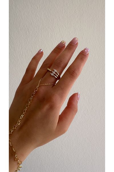 GLARE JEWELRY Zircon Stone Design Adjustable Stainless Steel Ring