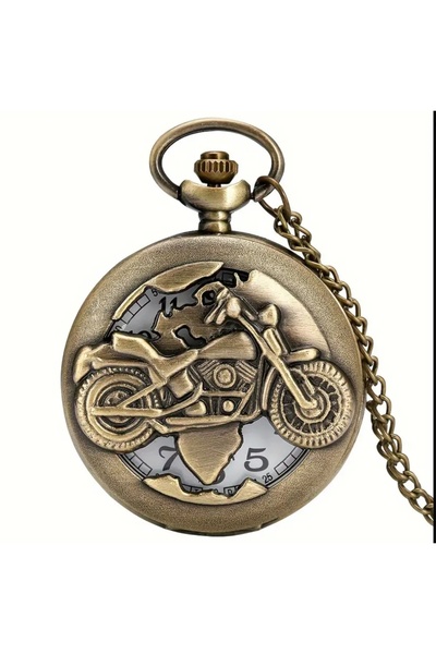 ORGANICYOU Shenzhen Motorcycle Quartz Pocket Watch Vintage Hollowed Fashion Necklace Chain Clock