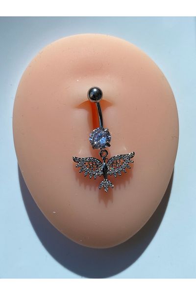 kurukafagift Steel Navel Piercing Shiny Stone Silver Color Phoenix Figured Model