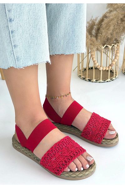 Beruflic Marri Red Lace Elastic Sandals