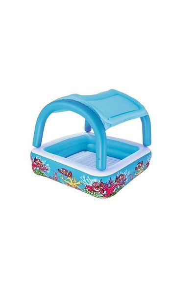 BESTWAY Piscina Gonflabila Pentru Copii, Patrata, Cu Acoperis, Model Coral, 147x147x122 Cm,
