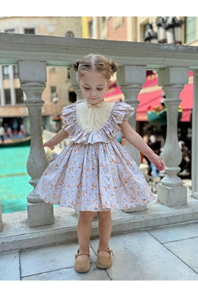 Hly Karol Tasarım Vintage κοριτσίστικο φόρεμα Laurel Cappuccino Floral, Φόρεμα γενεθλίων, φόρεμα φωτογράφισης, Κατάλληλο για 0-7 Ηλικίες