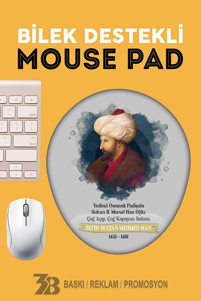 3B BASKI REKLAM PROMOSYON Fati̇h Sultan Mehmed Han-Orthopedic Supported Oval Mouse Pad-Mouse Bottom-3Bomouse20