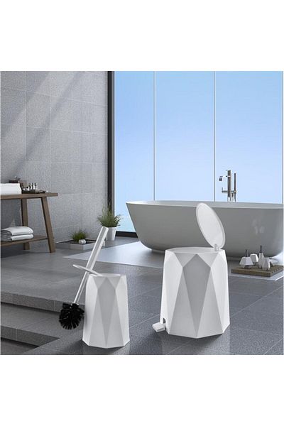 Omnipazar Elf-478 Geo 2-Piece Trash Can Wc Brush Bathroom Set