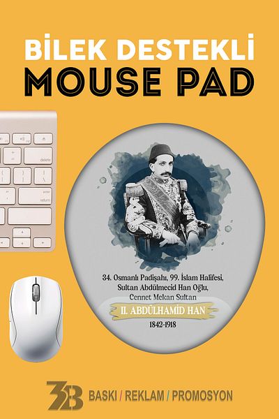 3B BASKI REKLAM PROMOSYON Sultan Abdülhamid Han-Orthopedic Supported Oval Mouse Pad-Mouse Base-3Bomouse19
