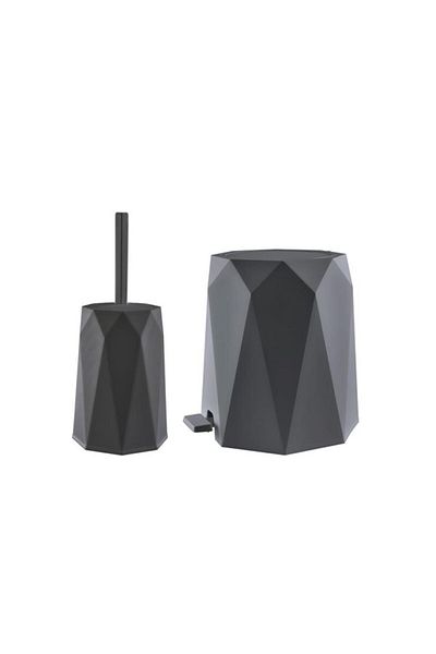 Omnipazar Elf-478 Geo 2-Piece Trash Can Wc Brush Bathroom Set