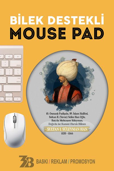 3B BASKI REKLAM PROMOSYON Kanuni Sultan Süleyman Han Orthopedic Supported Oval Mouse Pad-Mouse Pad-3Bomouse21