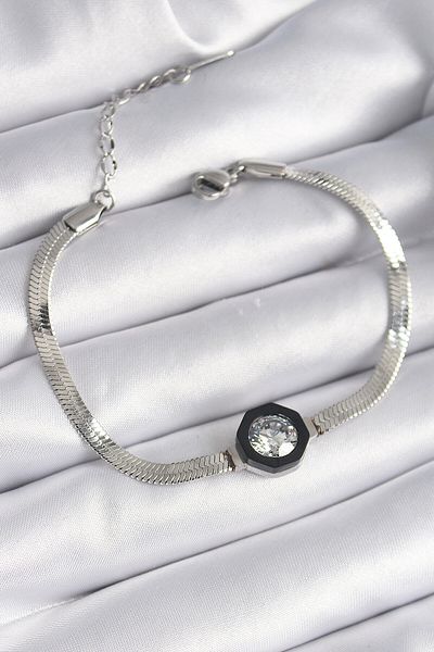 Avantaj Kapıda ®   316L Steel Silver Color Zircon Stone Italian Chain Model Women's Bracelet