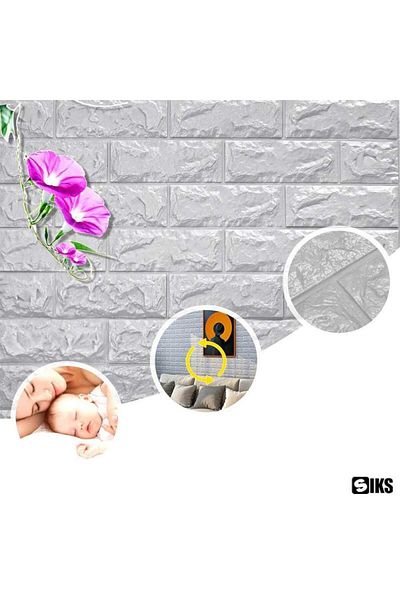SIKS Tapet 3D autoadeziv, model de cărămidă în relief, argintiu, design modern, dimensiuni 77x70cm