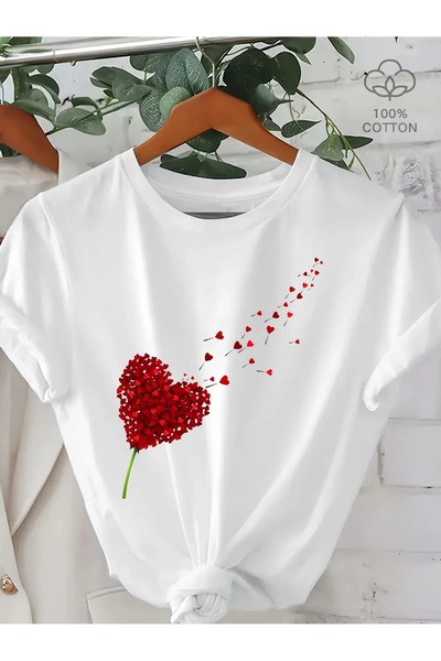Massgai تي شيرت قطني 100% كبير الحجم مطبوع عليه قلب على شكل قلب للجنسين