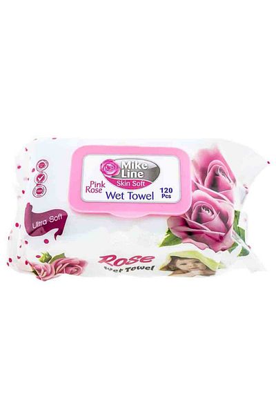 MIKE LINE Wet Wipes with Lid Pink Rose, 120 Pcs/Pack