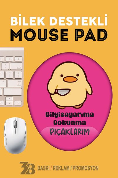 3B BASKI REKLAM PROMOSYON Cute Chick Orthopedic Supported Oval Mouse Pad-Mouse Base-3Bomouse25