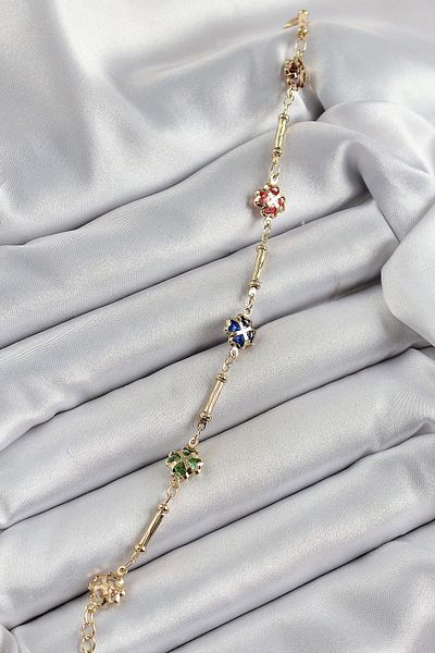 Avantaj Kapıda ®   Brass Gold Color Mixed Color Clover Zircon Stone Women's Bracelet
