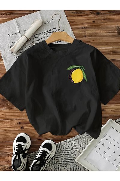 Massgai Tricou oversize unisex Lemon La Dolce Vita imprimat 100% bumbac