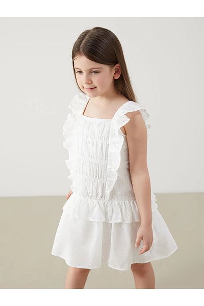 LC Waikiki Lcw Kids White Square Collar Girls' Lace Dress