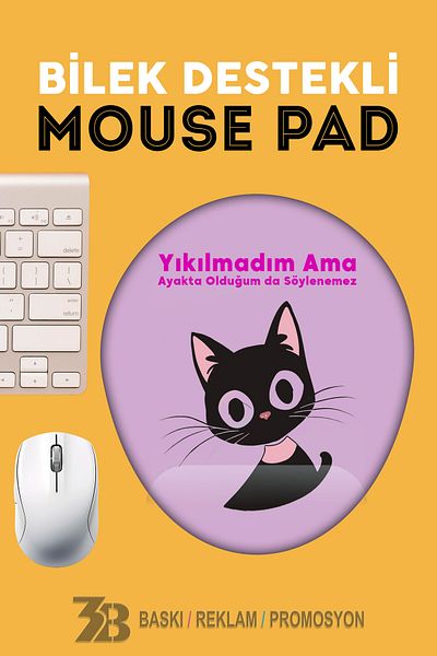 3B BASKI REKLAM PROMOSYON Non-Destructive Cat Orthopedic Supported Oval Mouse Pad-Mouse Bottom-3Bomouse31