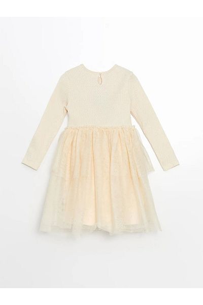 LC Waikiki Lcw Kids Beige Crew Neck Floral Girls' Dress