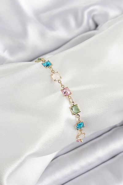 Avantaj Kapıda ®   Brass Gold Color Mixed Color Square Zircon Stone Women's Bracelet