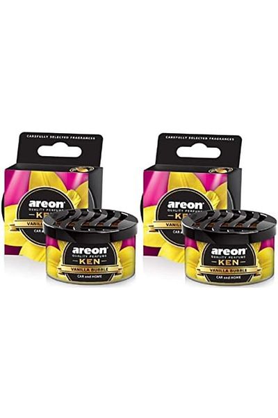 Areon Ken Car Air Freshener Vanilla Bubble Gum Tin Top Up Adjustable Vented Lid Multi Pack of 2