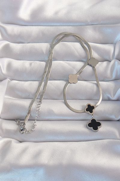 Avantaj Kapıda ®   316L Steel Silver Color Italian Chain Enamel Clover Necklace