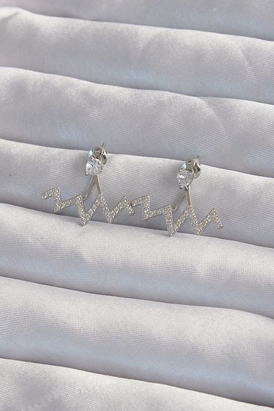 Avantaj Kapıda ®   Brass Silver Color Zircon Stone Zigzag Earrings