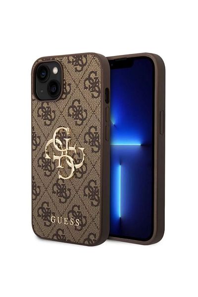 Guess Guess Husa PU 4G Metal Logo iPhone 15 Maro