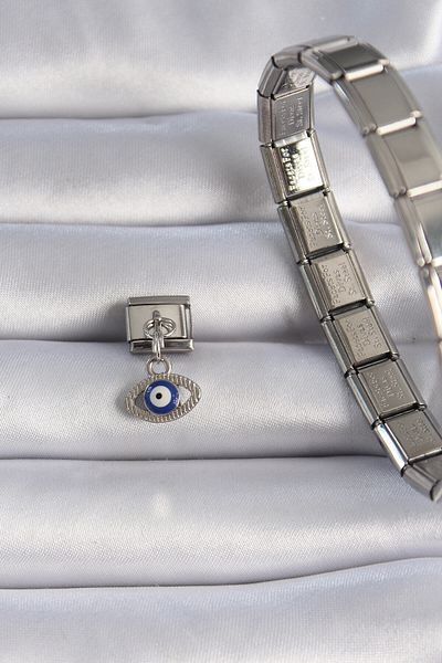 Avantaj Kapıda ®   316L Steel Silver Color Dangle Eye Figure Evil Eye Bead Detail Nomination Charm
