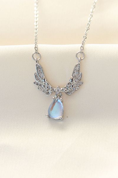 Avantaj Kapıda ®   316L Chain Steel Zircon Stone Silver Color Winged Drop Necklace