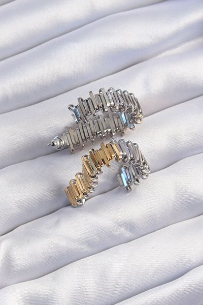 Avantaj Kapıda ®   Brass Gold Silver Color Serrated Heart Earrings