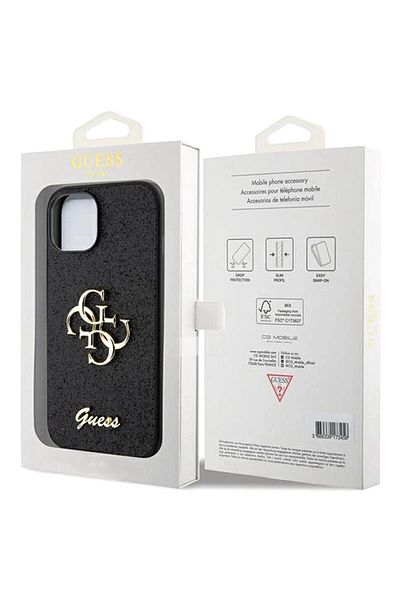Guess Husa Fixed Glitter 4g Metal Logo Iphone 15 Negru