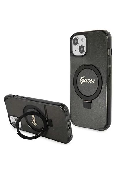 Guess Husa Ring Stand Glitter Magsafe Iphone 15 Black