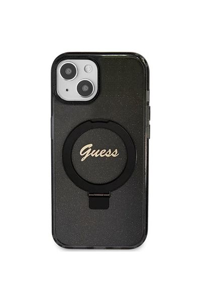 Guess Husa Ring Stand Glitter Magsafe Iphone 15 Black