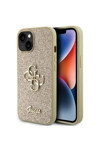 Guess Husa Fixed Glitter 4g Metal Logo Iphone 15 Auriu