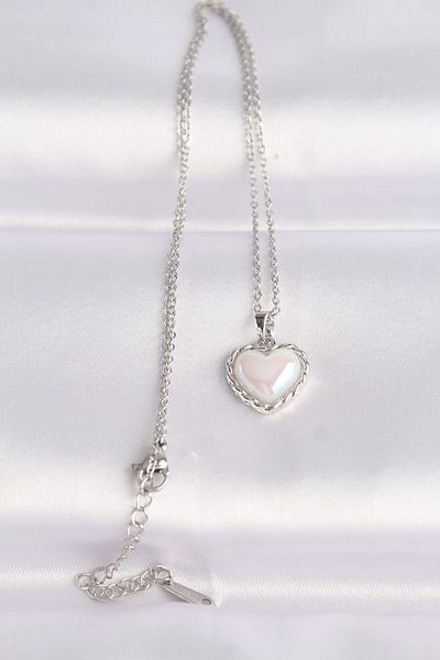 Avantaj Kapıda ®   316L Steel Chain Silver Color White Stone Heart Pendant