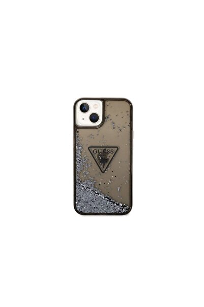 Guess Husa iPhone 14 Plus Guess Liquid Glitter Translucent Triangle Logo Black
