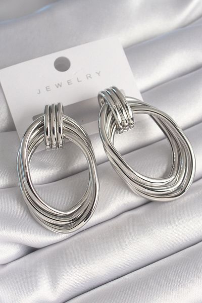 Avantaj Kapıda ®   Brass Silver Color Oval Model Women's Earrings