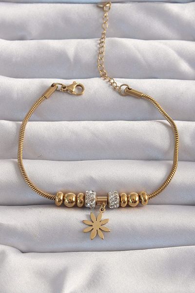 Avantaj Kapıda ®   316L Steel Gold Color Flower Bracelet with Zircon Stone Accessories