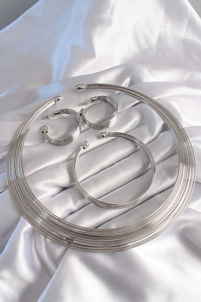 Avantaj Kapıda ®   Brass Silver Color Necklace Earring Bracelet Set