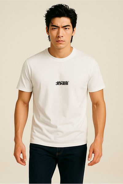 Jack & Jones Men's Crew Neck Logo Printed T-Shirt White
