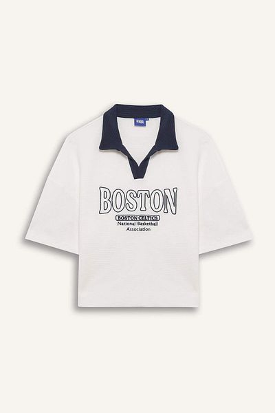 DeFacto Defactofit Nba Boston Celtics Polo Neck Waffle Short Sleeve T-Shirt E3610Ax25Sm