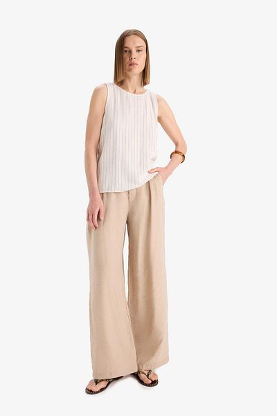 DeFacto Culotte High Waist Wide Leg Pleated Linen Blend Pants F1855Ax25Sp