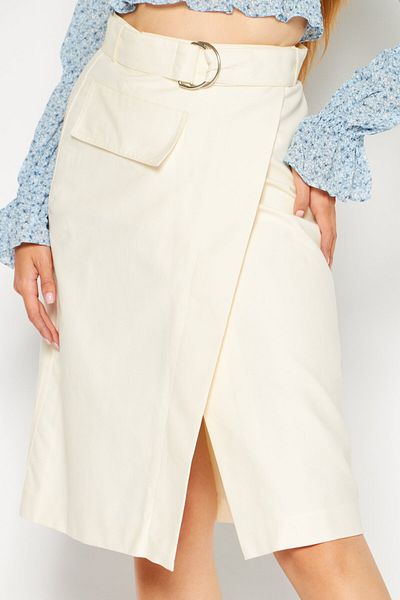 Lacoste Women Plain Belted Midi Skirt, Ivory