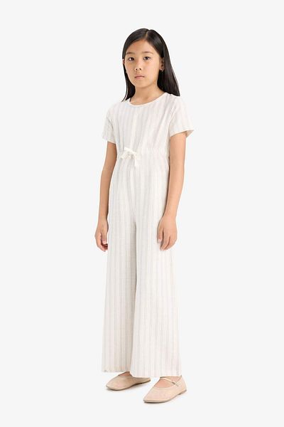 DeFacto Girls Short Sleeve Striped Viscose Jumpsuit F5783A825Sm