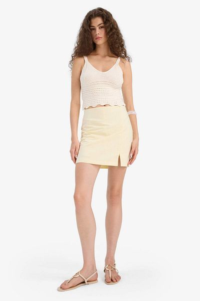 DeFacto Pencil Regular Waist Lined Linen Look Mini Skirt F6467Ax25Sm