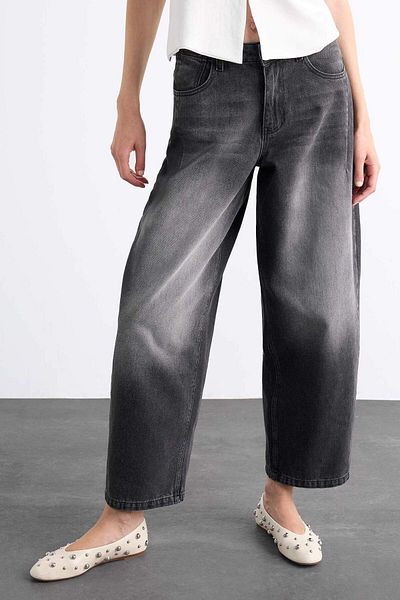 DeFacto Wide Baggy Fit Washed Jean Trousers F7501Ax25Sm