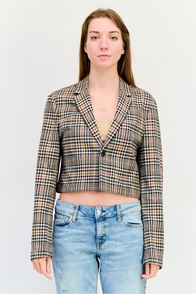 Asos Design Women Super Skinny Houndustooth Crop Blazer, Multicolor